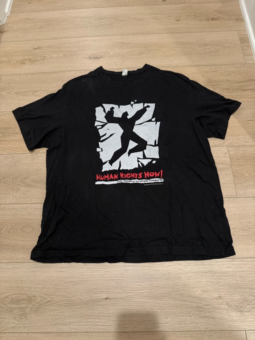 Vintage Reebok 90s Sportswear Human Rights Now World Tour T-Shirt Mens XL Black